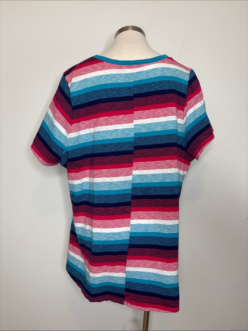 Lane Bryant Striped V-Neck Tie-Hem Top in Teal, Navy, Pink & White - Picture 4 of 6